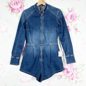 NEW Free People We The Free On The Run Moto Playsuit Denim Romper S